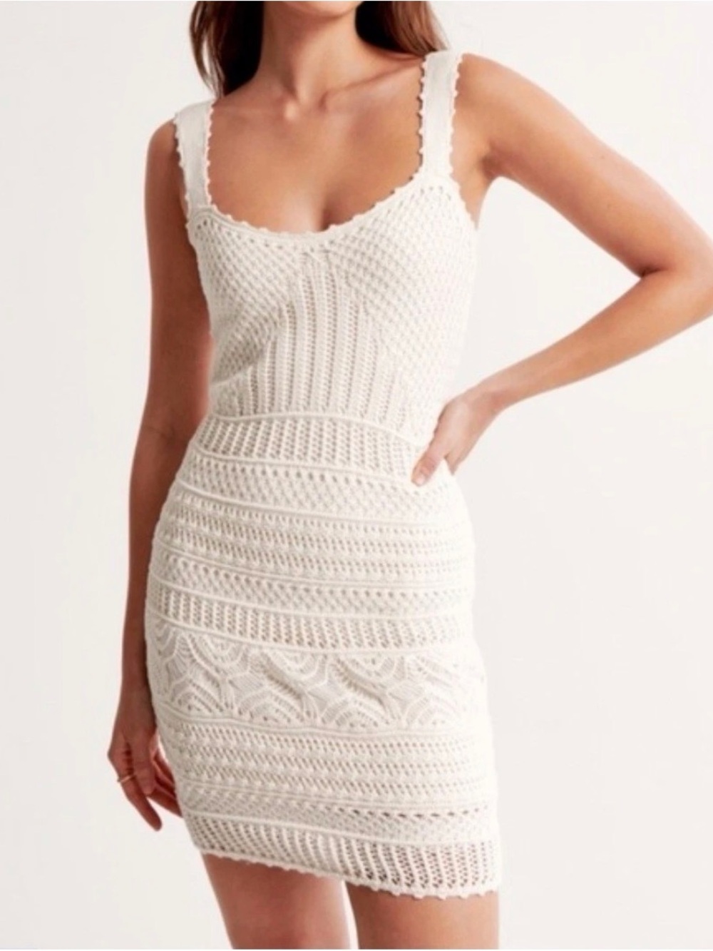 Abercrombie & Fitch Cream Crochet Tank Dress (Medium Tall)